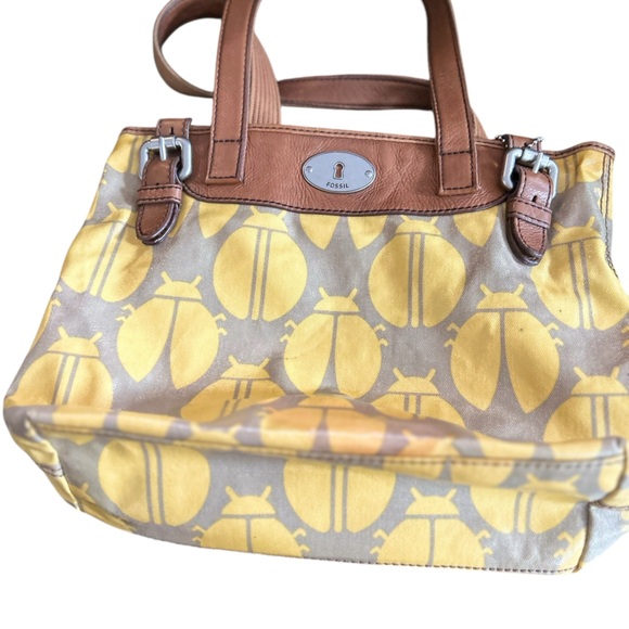 Fossil Key-Per Leather & Coated Canvas Ladybug Print Tote Shoulder Bag - Picture 5 of 12